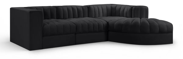 Meridian Furniture Rummi Channel Tufted Black Velvet Modular Sectional Low Profile Living Room Sofa 660Black-Sec4C