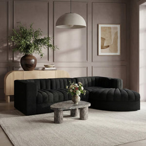 Meridian Furniture Rummi Channel Tufted Black Velvet Modular Sectional Low Profile Living Room Sofa 660Black-Sec4C