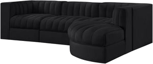 Meridian Furniture Rummi Channel Tufted Black Velvet Modular Sectional Low Profile Living Room Sofa 660Black-Sec4C