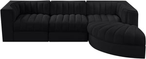 Meridian Furniture Rummi Channel Tufted Black Velvet Modular Sectional Low Profile Living Room Sofa 660Black-Sec4C