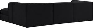 Meridian Furniture Rummi Channel Tufted Black Velvet Modular Sectional Low Profile Living Room Sofa 660Black-Sec4C