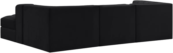 Meridian Furniture Rummi Channel Tufted Black Velvet Modular Sectional Low Profile Living Room Sofa 660Black-Sec4C