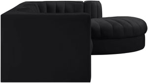 Meridian Furniture Rummi Channel Tufted Black Velvet Modular Sectional Low Profile Living Room Sofa 660Black-Sec4C