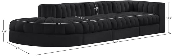 Meridian Furniture Rummi Channel Tufted Modular Sectional in Stain Resistant Black Velvet for Living Rooms 660Black-Sec4D