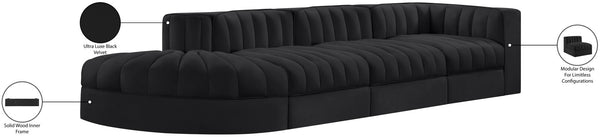 Meridian Furniture Rummi Channel Tufted Modular Sectional in Stain Resistant Black Velvet for Living Rooms 660Black-Sec4D
