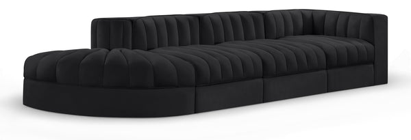 Meridian Furniture Rummi Channel Tufted Modular Sectional in Stain Resistant Black Velvet for Living Rooms 660Black-Sec4D