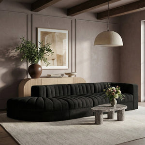 Meridian Furniture Rummi Channel Tufted Modular Sectional in Stain Resistant Black Velvet for Living Rooms 660Black-Sec4D