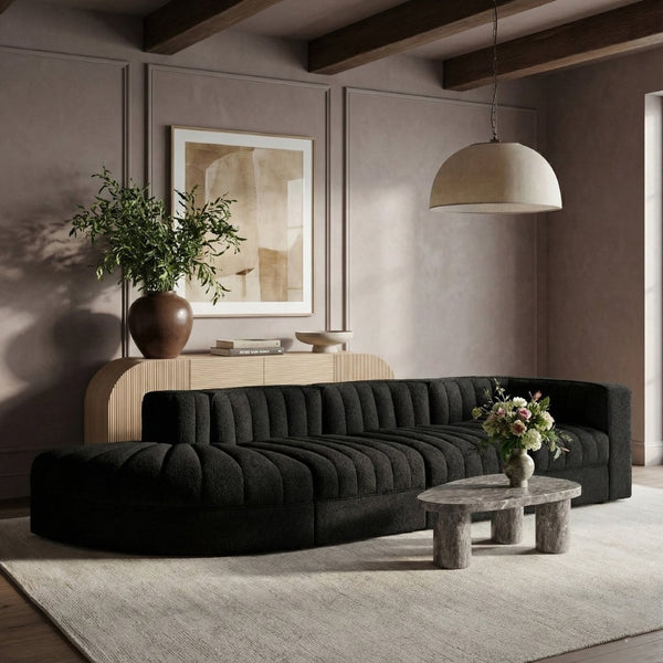 Meridian Furniture Rummi Channel Tufted Modular Sectional in Stain Resistant Black Velvet for Living Rooms 660Black-Sec4D