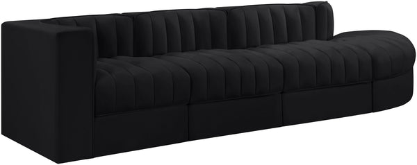 Meridian Furniture Rummi Channel Tufted Modular Sectional in Stain Resistant Black Velvet for Living Rooms 660Black-Sec4D