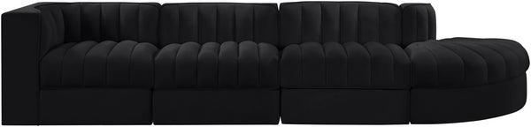 Meridian Furniture Rummi Channel Tufted Modular Sectional in Stain Resistant Black Velvet for Living Rooms 660Black-Sec4D