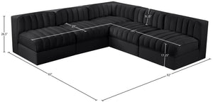 Meridian Furniture Rummi Five Piece Channel Tufted Velvet Modular Sectional for Open Living Spaces 660Black-Sec5A