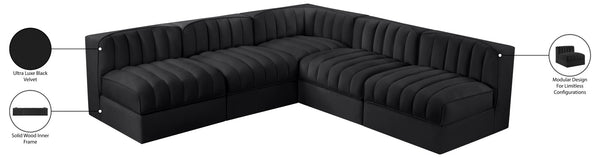 Meridian Furniture Rummi Five Piece Channel Tufted Velvet Modular Sectional for Open Living Spaces 660Black-Sec5A
