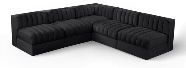 Meridian Furniture Rummi Five Piece Channel Tufted Velvet Modular Sectional for Open Living Spaces 660Black-Sec5A