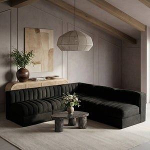 Meridian Furniture Rummi Five Piece Channel Tufted Velvet Modular Sectional for Open Living Spaces 660Black-Sec5A