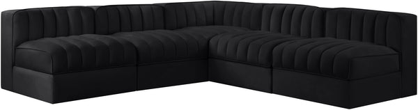 Meridian Furniture Rummi Five Piece Channel Tufted Velvet Modular Sectional for Open Living Spaces 660Black-Sec5A