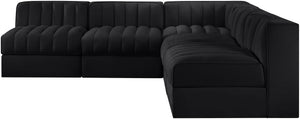 Meridian Furniture Rummi Five Piece Channel Tufted Velvet Modular Sectional for Open Living Spaces 660Black-Sec5A