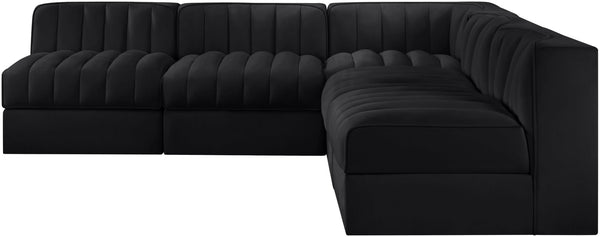 Meridian Furniture Rummi Five Piece Channel Tufted Velvet Modular Sectional for Open Living Spaces 660Black-Sec5A