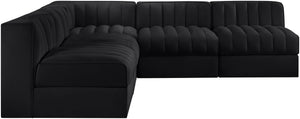 Meridian Furniture Rummi Five Piece Channel Tufted Velvet Modular Sectional for Open Living Spaces 660Black-Sec5A