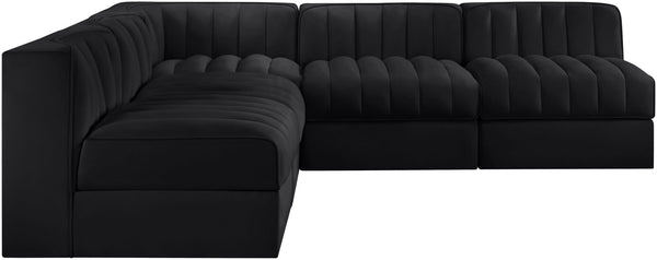 Meridian Furniture Rummi Five Piece Channel Tufted Velvet Modular Sectional for Open Living Spaces 660Black-Sec5A