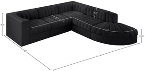 Meridian Furniture Rummi Five Piece Modular Sectional with Channel Tufted Black Velvet Upholstery 660Black-Sec5C