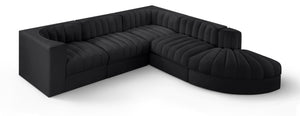 Meridian Furniture Rummi Five Piece Modular Sectional with Channel Tufted Black Velvet Upholstery 660Black-Sec5C
