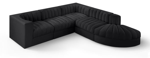 Meridian Furniture Rummi Five Piece Modular Sectional with Channel Tufted Black Velvet Upholstery 660Black-Sec5C