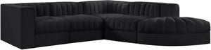 Meridian Furniture Rummi Five Piece Modular Sectional with Channel Tufted Black Velvet Upholstery 660Black-Sec5C