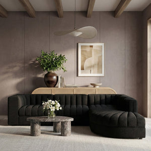 Meridian Furniture Rummi Five Piece Modular Sectional with Channel Tufted Black Velvet Upholstery 660Black-Sec5C