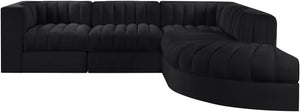 Meridian Furniture Rummi Five Piece Modular Sectional with Channel Tufted Black Velvet Upholstery 660Black-Sec5C