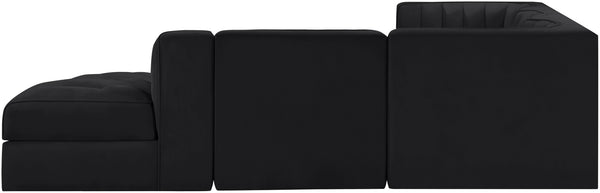 Meridian Furniture Rummi Five Piece Modular Sectional with Channel Tufted Black Velvet Upholstery 660Black-Sec5C