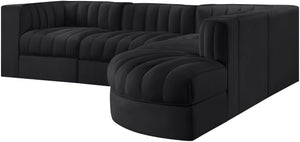 Meridian Furniture Rummi Five Piece Modular Sectional with Channel Tufted Black Velvet Upholstery 660Black-Sec5C