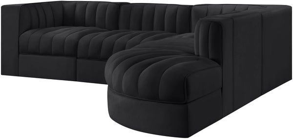 Meridian Furniture Rummi Five Piece Modular Sectional with Channel Tufted Black Velvet Upholstery 660Black-Sec5C