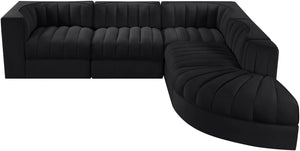 Meridian Furniture Rummi Five Piece Modular Sectional with Channel Tufted Black Velvet Upholstery 660Black-Sec5C