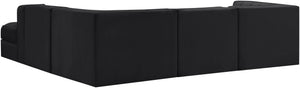 Meridian Furniture Rummi Five Piece Modular Sectional with Channel Tufted Black Velvet Upholstery 660Black-Sec5C