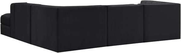Meridian Furniture Rummi Five Piece Modular Sectional with Channel Tufted Black Velvet Upholstery 660Black-Sec5C