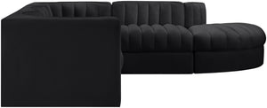 Meridian Furniture Rummi Five Piece Modular Sectional with Channel Tufted Black Velvet Upholstery 660Black-Sec5C