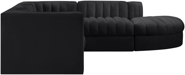 Meridian Furniture Rummi Five Piece Modular Sectional with Channel Tufted Black Velvet Upholstery 660Black-Sec5C
