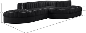 Meridian Furniture Rummi Five Piece Modular Sectional Black Velvet Channel Tufted Low Profile Sofa 660Black-Sec5D