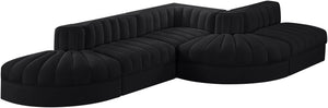 Meridian Furniture Rummi Five Piece Modular Sectional Black Velvet Channel Tufted Low Profile Sofa 660Black-Sec5D