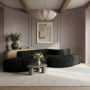Meridian Furniture Rummi Five Piece Modular Sectional Black Velvet Channel Tufted Low Profile Sofa 660Black-Sec5D