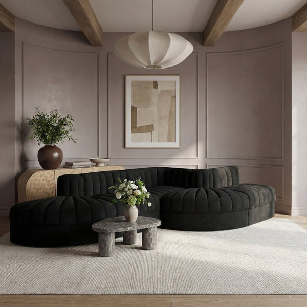 Meridian Furniture Rummi Five Piece Modular Sectional Black Velvet Channel Tufted Low Profile Sofa 660Black-Sec5D