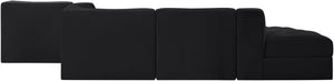 Meridian Furniture Rummi Five Piece Modular Sectional Black Velvet Channel Tufted Low Profile Sofa 660Black-Sec5D