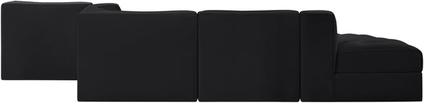 Meridian Furniture Rummi Five Piece Modular Sectional Black Velvet Channel Tufted Low Profile Sofa 660Black-Sec5D
