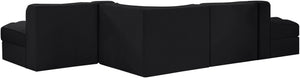 Meridian Furniture Rummi Five Piece Modular Sectional Black Velvet Channel Tufted Low Profile Sofa 660Black-Sec5D
