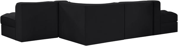 Meridian Furniture Rummi Five Piece Modular Sectional Black Velvet Channel Tufted Low Profile Sofa 660Black-Sec5D
