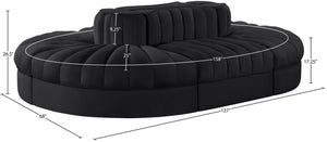 Meridian Furniture Rummi Six Piece Modular Sectional Black Velvet Channel Tufted Contemporary Sofa 660Black-Sec6C