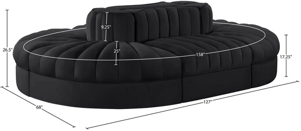Meridian Furniture Rummi Six Piece Modular Sectional Black Velvet Channel Tufted Contemporary Sofa 660Black-Sec6C