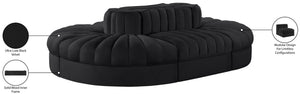 Meridian Furniture Rummi Six Piece Modular Sectional Black Velvet Channel Tufted Contemporary Sofa 660Black-Sec6C