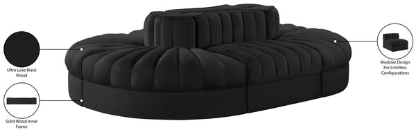 Meridian Furniture Rummi Six Piece Modular Sectional Black Velvet Channel Tufted Contemporary Sofa 660Black-Sec6C