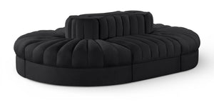 Meridian Furniture Rummi Six Piece Modular Sectional Black Velvet Channel Tufted Contemporary Sofa 660Black-Sec6C